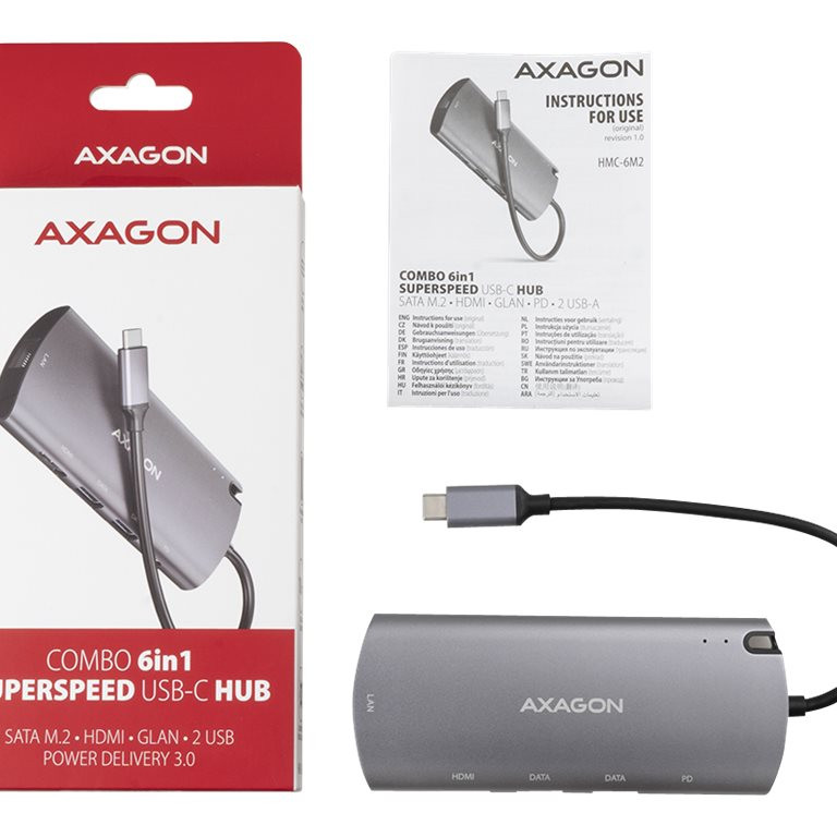 AXAGON SuperSpeed USB-C Combo 6in1 Hub | HMC-6M2