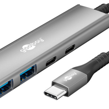 Goobay Slim 4-portu USB koncentrators, USB-C uz USB-C/USB-A, 5 Gbit/s | 76563