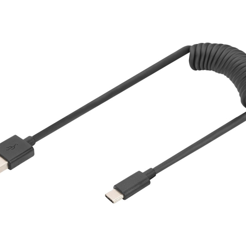 Digitus | USB 2.0 Type A uz USB C spirāles kabelis | AK-300430-006-S | USB-A uz USB-C USB 2.0 Type A, spraudnis | USB C, spraudnis