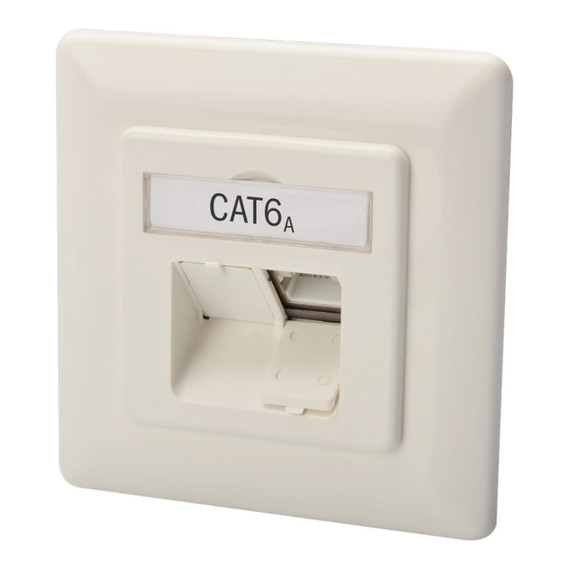 Digitus CAT 6A Class EA tīkla ligzda, aizsargāta, 2xRJ45, LSA tīši balta, iebūvējama, horizontāla kabeļa uzstādīšana | CAT 6A Class EA tīkla ligzda, aizsargāta