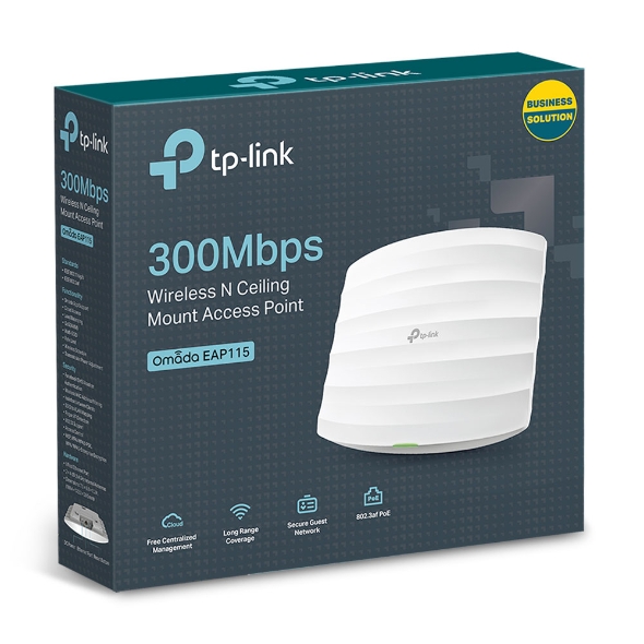 TP-LINK | Access Point | EAP115 | 802.11n | 2.4GHz | 300 Mbit/s | 10/100 Mbit/s | Ethernet LAN (RJ-45) ports 1 | MU-MIMO Nē | PoE in | Antenna type 2xInternal