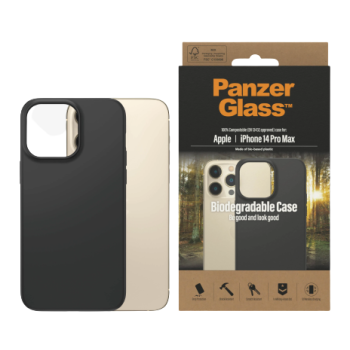 PanzerGlass | Bioloģiski noārdāma vāciņa | Aizsardzība aizmugurei | Apple | iPhone 14 Pro Max | Bioloģiskas izcelsmes plastmasa | Melns | Savietojams ar bezvadu uzlādi; Militārā standarta; 100% kompostējams