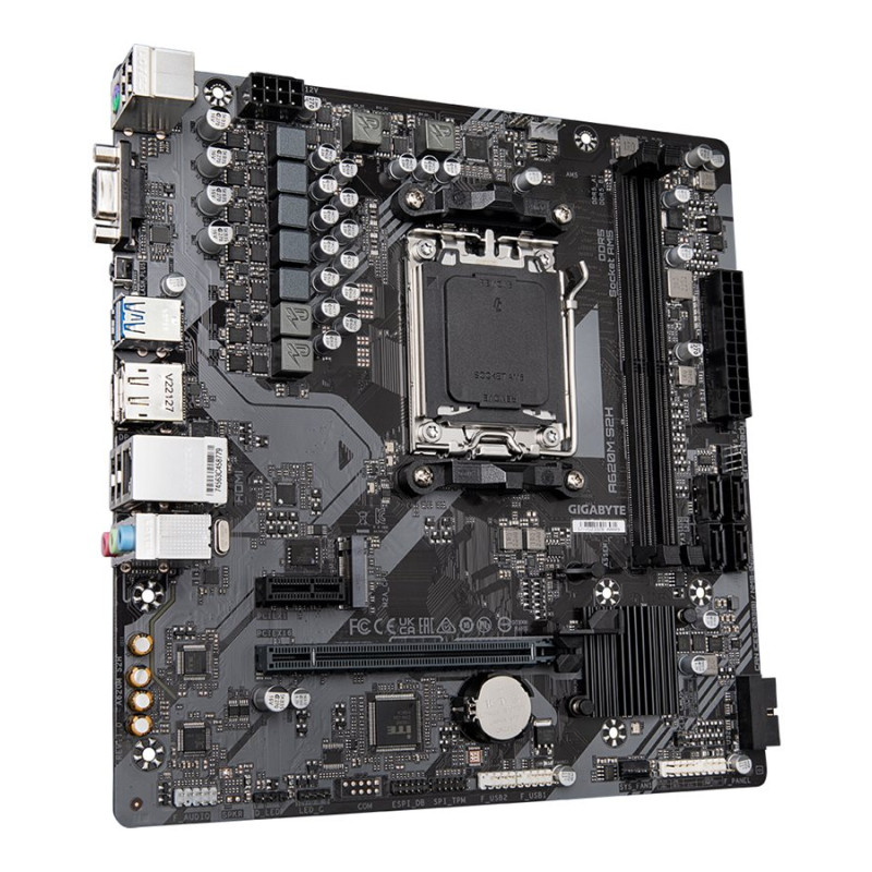 Gigabyte | A620M S2H 1.0 M/B | Procesoru saime AMD | Procesora ligzda AM5 | DDR5 DIMM | Atmiņas sloti 2 | Atbalstītie cietā diska interfeisi SATA, M.2 | SATA savienotāji 4 | Čipsets AMD A620 | Micro ATX