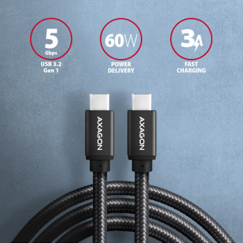 AXAGON | Datu un uzlādes USB 3.2 Gen 1 kabelis, 1.5 m | BUCM3-CM15AB | USB Type C - USB Type C