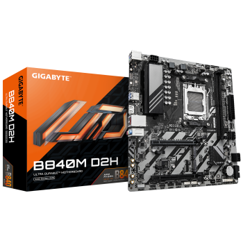 Gigabyte B840M D2H | Procesoru saime AMD | Procesora ligzda AM5 | DDR5 | Atbalstītie cietā diska interfeisi SATA, M.2 | SATA savienotāju skaits 4