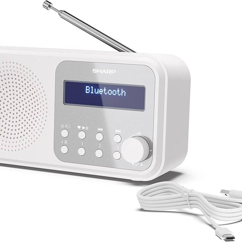 Sharp DR-P420(WH) Tokyo pārnējama digitālā radio, FM/DAB/DAB+, Bluetooth 5.0, USB vai bateriju barošana, sniegbalta | Sharp | Tokyo Portable Digital Radio | DR-P420(WH) | Bluetooth | White
