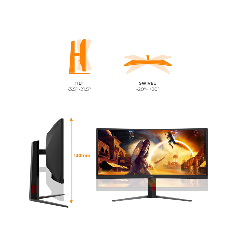 AOC CU34G4CA | 34 " | Fast VA | WQHD | 21:9 | 180 Hz | 1 ms | 3440 x 1440 pixels | 450 cd/m² | HDMI ports quantity 2 | Black