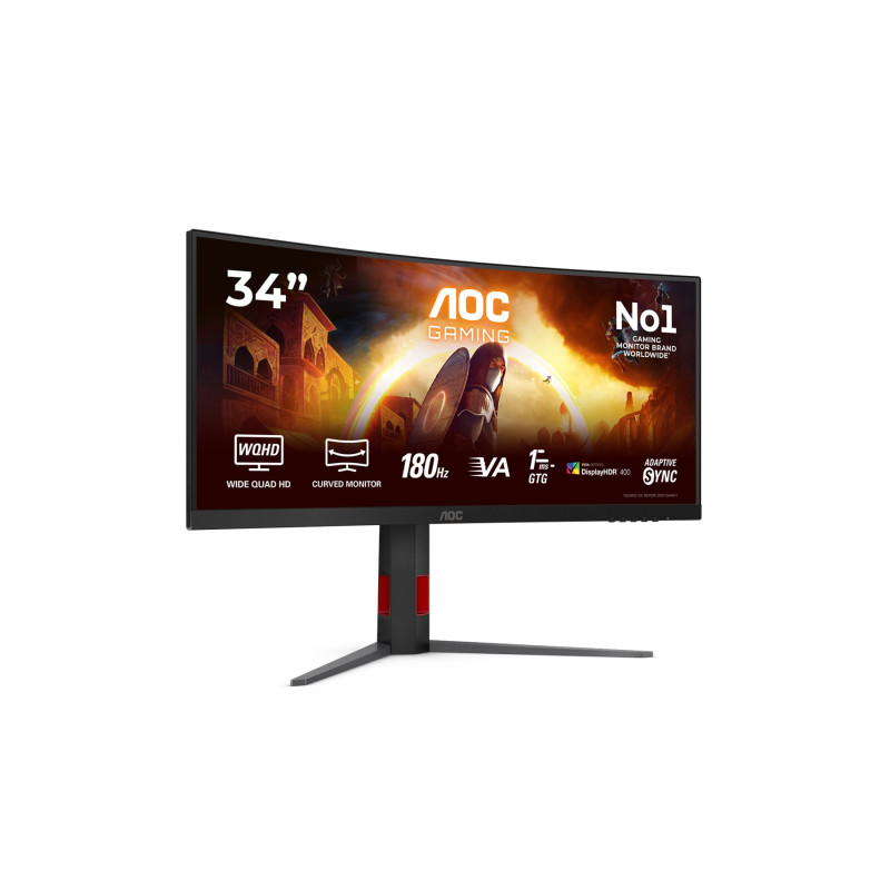 AOC CU34G4CA | 34 " | Fast VA | WQHD | 21:9 | 180 Hz | 1 ms | 3440 x 1440 pixels | 450 cd/m² | HDMI ports quantity 2 | Black
