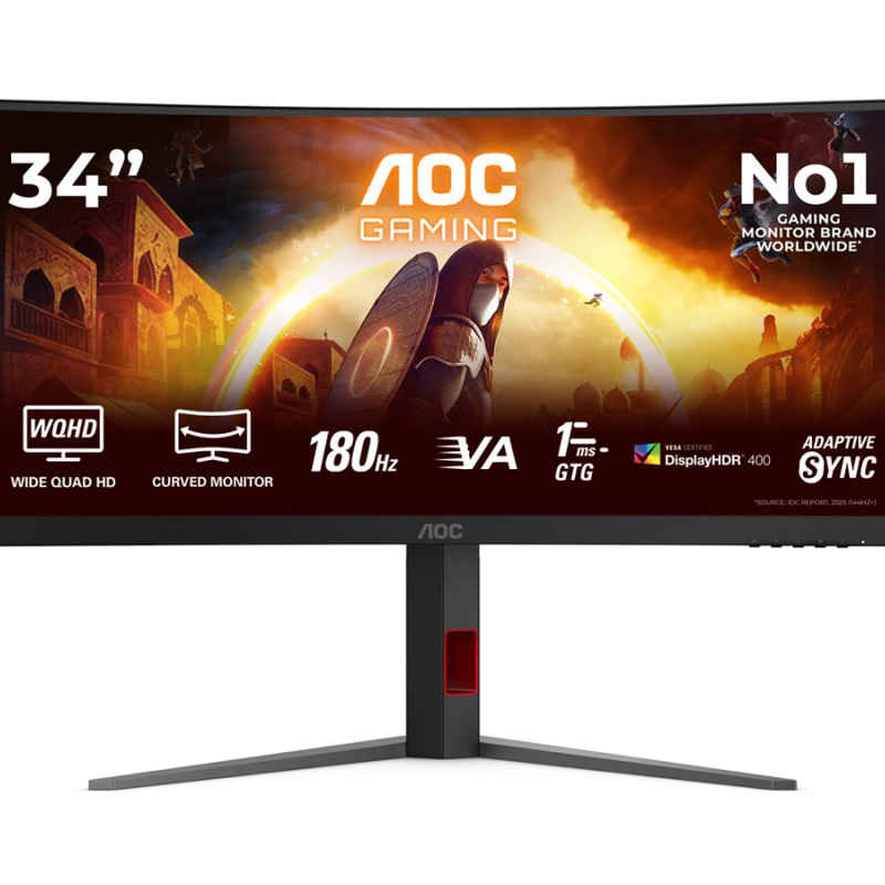 AOC CU34G4CA | 34 " | Fast VA | WQHD | 21:9 | 180 Hz | 1 ms | 3440 x 1440 pixels | 450 cd/m² | HDMI ports quantity 2 | Black