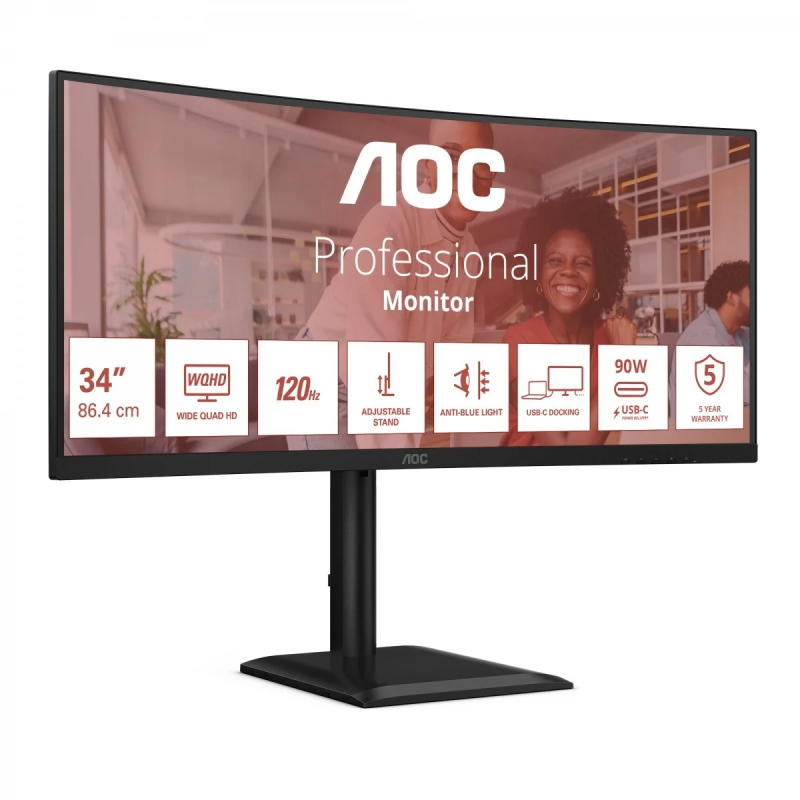 AOC CU34E4CV | 34 " | VA | 21:9 | 120 Hz | 4 ms | 3440 x 1440 pixels | HDMI ports quantity 2 | Black