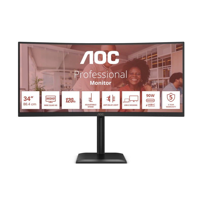 AOC CU34E4CV | 34 " | VA | 21:9 | 120 Hz | 4 ms | 3440 x 1440 pixels | HDMI ports quantity 2 | Black
