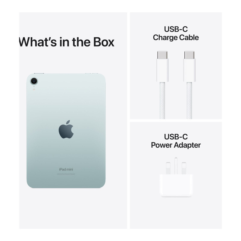 Apple iPad Mini | 8.3 " | Blue | Liquid Retina | 2266 x 1488 pixels | A17 Pro | 128 GB | Wi-Fi | Bluetooth | iOS