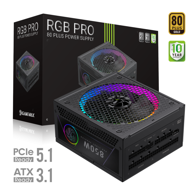 Gamemax barošanas bloks | RGB PRO 850G | 850 W | Gold | Pilnībā modulārs