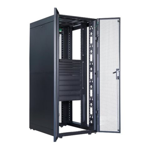 APC Easy Rack 800mm/42U/800mm ar jumtu, sānu paneli, riteņiem, kājām un 4 kronšteiniem, bez apakšas, melns | Schneider Electric