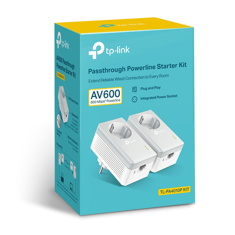 TP-LINK | Passthrough Powerline 600 sākuma komplekts | TL-PA4010P KIT | 10/100 Mbit/s | Ethernet LAN (RJ-45) porti 1 | Pārsūtīšanas ātrums (maks.) 600 Mbit/s | Papildu ligzda
