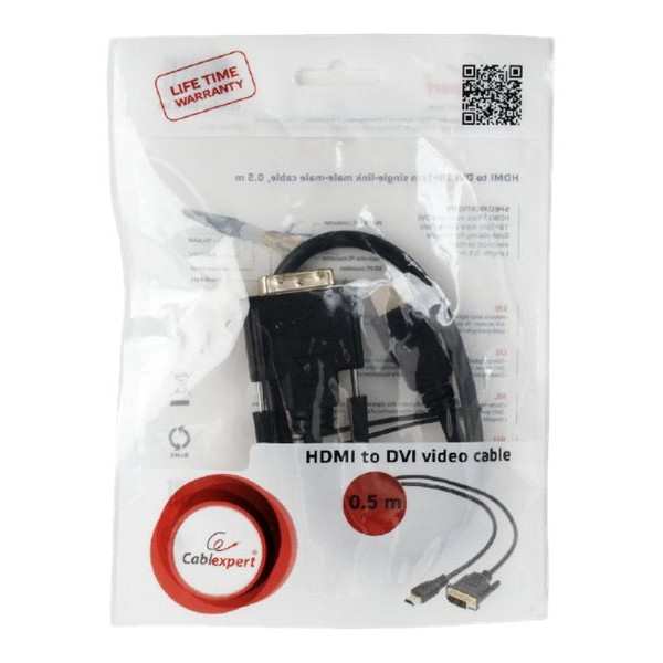 Gembird | HDMI uz DVI kabelis (Single Link) | HDMI 19pin spraudnis | DVI 18+1pin spraudnis | HDMI uz DVI‑D | 0.5 m
