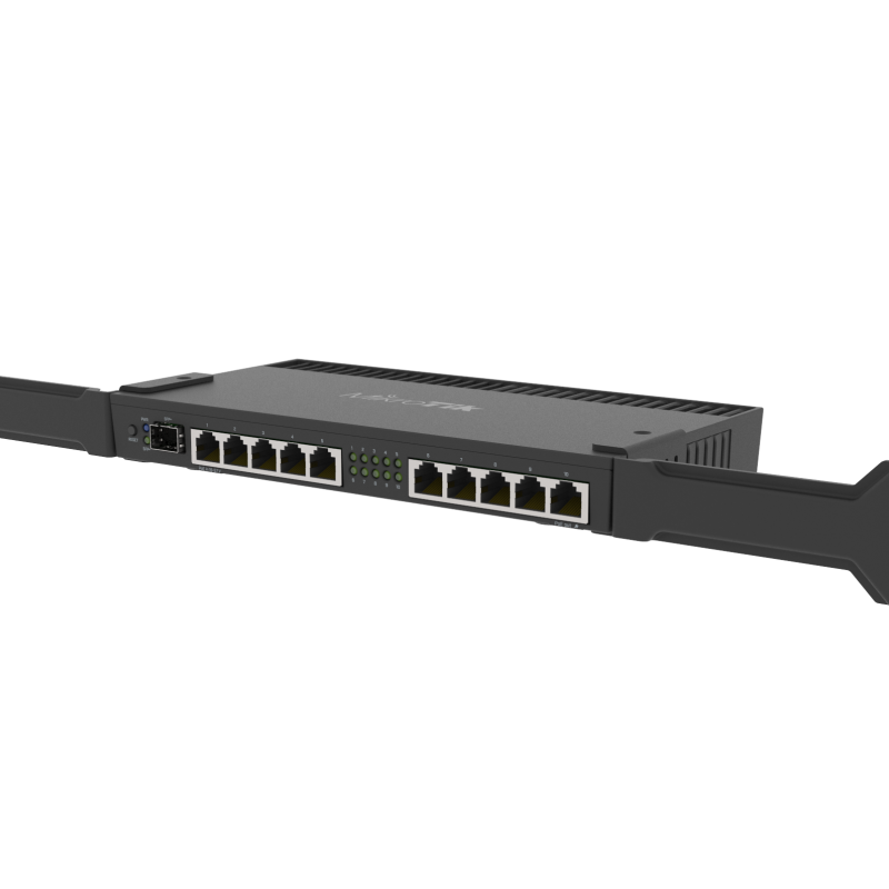 MikroTik vadu Ethernet maršrutētājs RB4011iGS+RM, četrkodolu 1,4 GHz CPU, 1 GB RAM, 512 MB, 1x SFP+, 1x seriālās konsoles ports, PCB temperatūras un sprieguma monitors, IP20, korpuss ar rāmja ausīm un galda stiprinājums, RouterOS L5 | MikroTik | Enthernet Router | RB4011iGS+RM | Nav Wi‑Fi | 10/100/1000 Mbit/s | Ethernet LAN (RJ-45) porti 10 | Mesh atbalsts Nav | MU‑MIMO Nav | Nav mobilā platjosla | Antenas tips Nav antenas | 12 mēneši