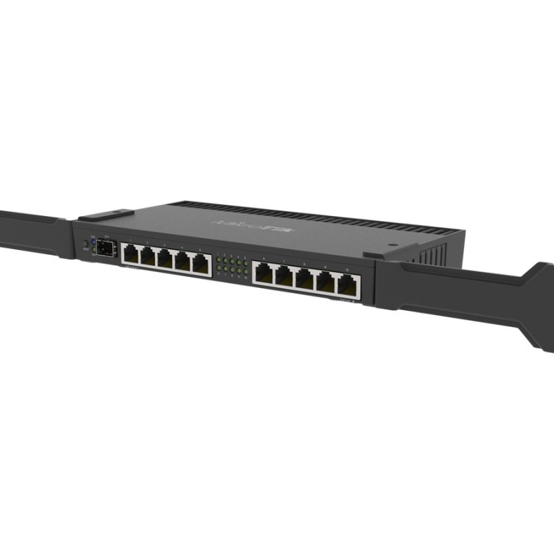 MikroTik vadu Ethernet maršrutētājs RB4011iGS+RM, četrkodolu 1,4 GHz CPU, 1 GB RAM, 512 MB, 1x SFP+, 1x seriālās konsoles ports, PCB temperatūras un sprieguma monitors, IP20, korpuss ar rāmja ausīm un galda stiprinājums, RouterOS L5 | MikroTik | Enthernet Router | RB4011iGS+RM | Nav Wi‑Fi | 10/100/1000 Mbit/s | Ethernet LAN (RJ-45) porti 10 | Mesh atbalsts Nav | MU‑MIMO Nav | Nav mobilā platjosla | Antenas tips Nav antenas | 12 mēneši