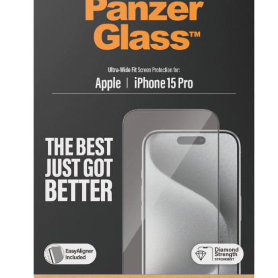 PanzerGlass | Ekrāna aizsargstikls | Apple | iPhone 15 Pro | Stikls | Caurspīdīgs | Viegla uzstādīšana; Pretpirkstu nospiedumiem; Pret dzeltenošanos | Ultra-Wide Fit
