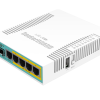 MikroTik vadu Ethernet maršrutētājs RB960PGS, hEX PoE, CPU 800MHz, 128MB RAM, 16MB flash, 1xSFP, 5x Gigabit LAN, 1xUSB, barošana uz portiem 2–5, izvade: maks. 1A/ports; 2A kopā, RouterOS L4 | MikroTik | hEX PoE Router | RB960PGS | Nav Wi‑Fi | 10/100/1000 Mbit/s | Ethernet LAN (RJ-45) porti 5 | Mesh atbalsts Nav | MU‑MIMO Nav | Nav mobilo datu | 1xUSB | 12 mēn.