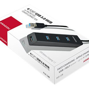 AXAGON četrportu USB 3.0 hubs ar ātru uzlādi un barošanas atbalstu | HUE-S2B