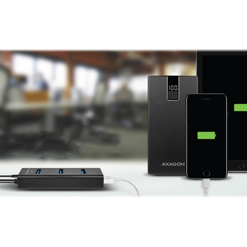 AXAGON četrportu USB 3.0 hubs ar ātru uzlādi un barošanas atbalstu | HUE-S2B