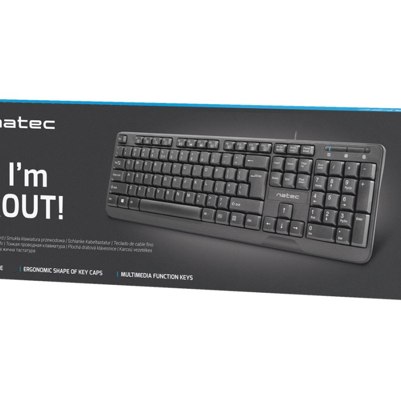 Natec Tastatūra Trout, US izkārtojums, Plāna, Melna | Natec | NKL-0967 Trout | Standarta | Vada | US | Melna