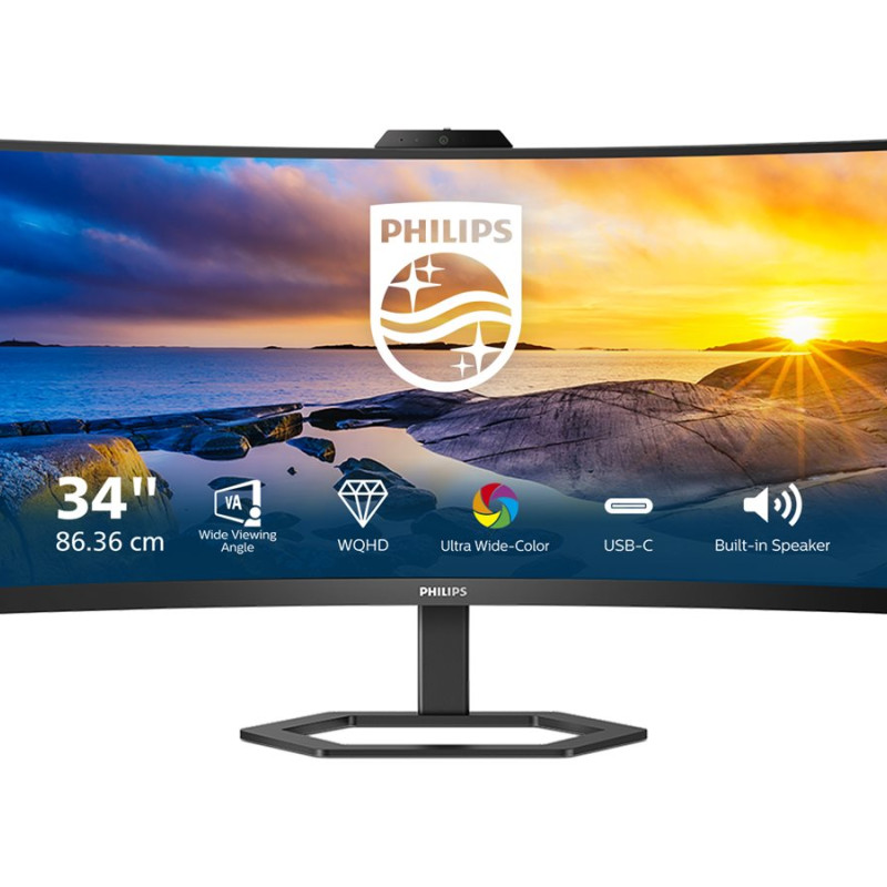 Philips | Monitor with Windows Hello Webcam | 34E1C5600HE/00 | 34 " | VA | 21:9 | 100 Hz | 4 ms | 3440 x 1440 pixels | 300 cd/m² | HDMI ports quantity 1 | Black
