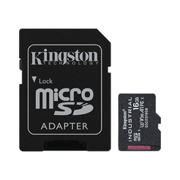 Kingston | UHS-I | 16 GB | microSDHC/SDXC industriālā karte | Flash atmiņas klase Class 10, UHS-I, U3, V30, A1 | SD adapteris