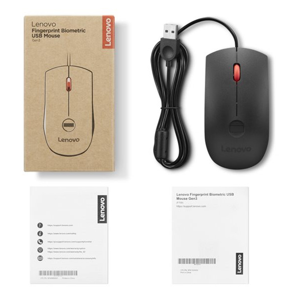 Lenovo Pirkstu nospiedumu biometriska USB pele Gen3 | Vada | USB-A | Melna/Sarkana