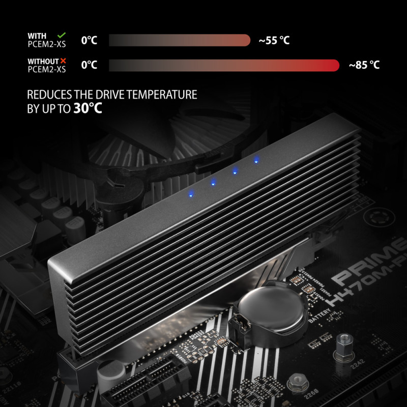 AXAGON PCI-Express x16 adapteris ar dzesētāju NVMe M.2 SSD pieslēgšanai datoram | PCEM2-XS