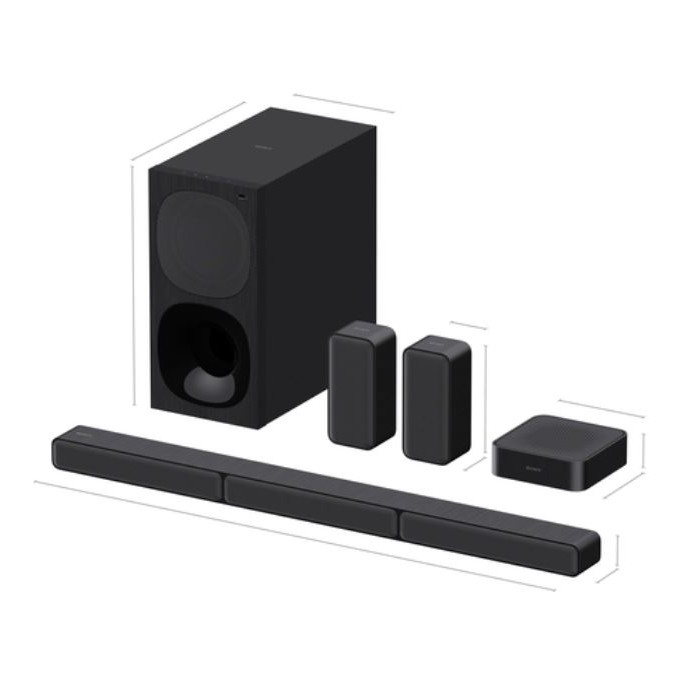 Sony | HT-S40R 5.1ch mājas kinozāles skaņas josla ar bezvadu aizmugurējiem skaļruņiem | Melna | Nē | USB ports | Wi‑Fi | Bluetooth | Bezvadu savienojums