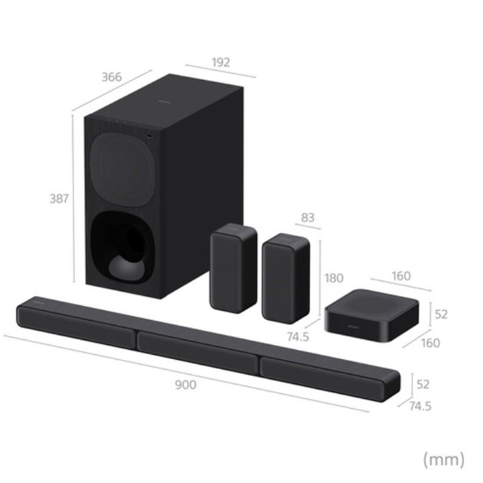 Sony | HT-S40R 5.1ch mājas kinozāles skaņas josla ar bezvadu aizmugurējiem skaļruņiem | Melna | Nē | USB ports | Wi‑Fi | Bluetooth | Bezvadu savienojums