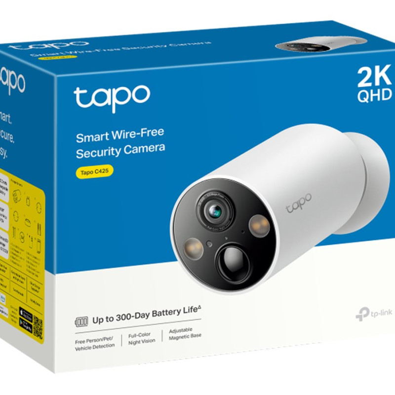 TP-LINK | Smart Wire-Free Security Camera | Tapo C425 | 24 mēn. | Bullet | 4 MP | F/2.1 | IP66 | H.264 | MicroSD, līdz 512 GB