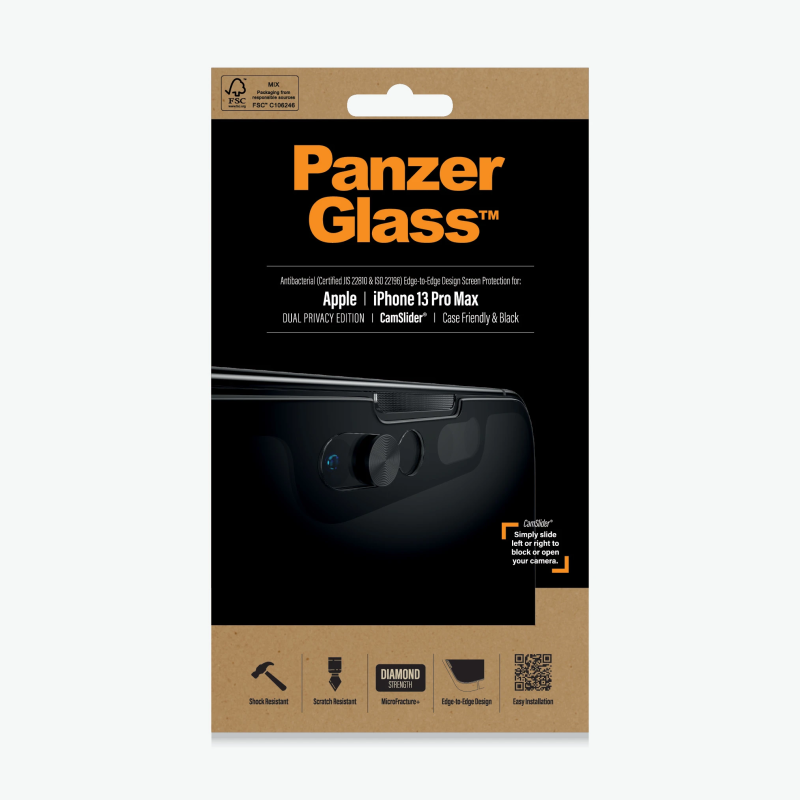 PanzerGlass | CamSlider Privacy AB | Apple | iPhone 13 Pro Max | Tempered glass | Black | Case friendly | Privacy glass