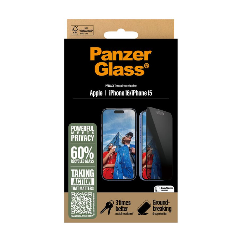 PanzerGlass Screen protector | Apple | iPhone 16/iPhone 15 | Glass | Black | Ultra-Wide Fit