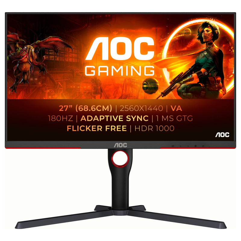 AOC | Monitor | Q27G3XMN/BK | 27 " | VA | 16:9 | 180 Hz | 1 ms | 2560 x 1440 pixels | 700 cd/m² | HDMI ports quantity 2 | Black
