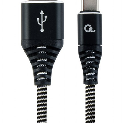 Cablexpert | Premium kokvilnas pītā Type-C USB lādēšanas un datu kabelis, 1 m | CC-USB2B-AMCM-1M-BW
