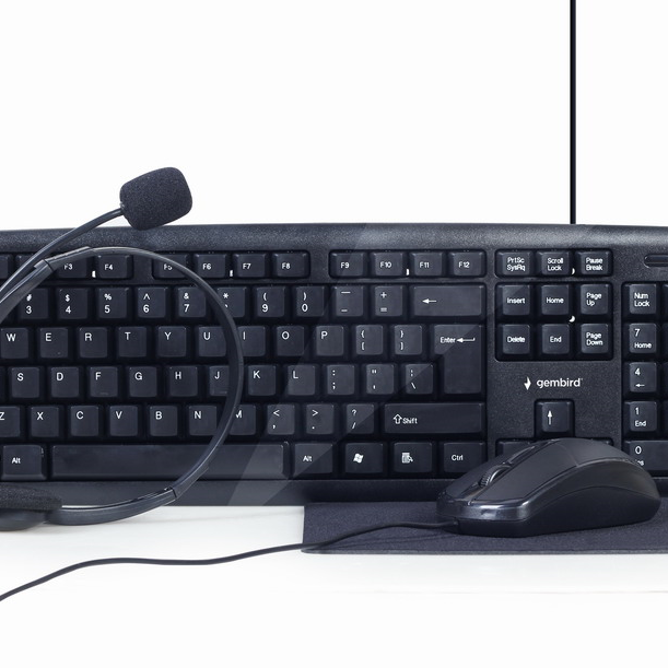 Gembird | 4-in-1 multimediju biroja komplekts | KBS-UO4-01 | Tastatūra, pele, paliktnis un austiņu komplekts | Vadu | Pele iekļauta | US | Melns