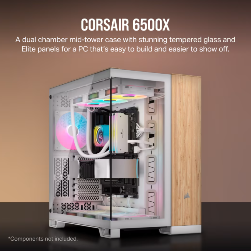 Corsair Dual Chamber PC korpuss | 6500X | Balts/Bambusa koks | Mid Tower