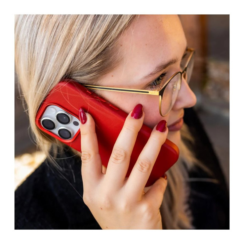 Fixed MagLeather | Aizmugures vāks | Apple | iPhone 16 | Āda | Sarkans