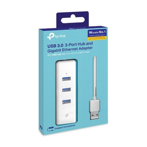 TP-LINK | USB 3.0 3 portu HUB un Gigabit Ethernet adapters 2‑1 USB Adapteris | UE330