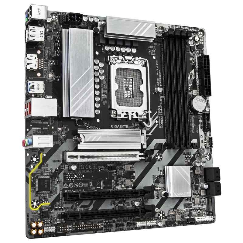 Gigabyte B860M DS3H | Processor family Intel | Processor socket LGA1851 | DDR5 | Supported hard disk drive interfaces M.2, SATA | Number of SATA connectors 4