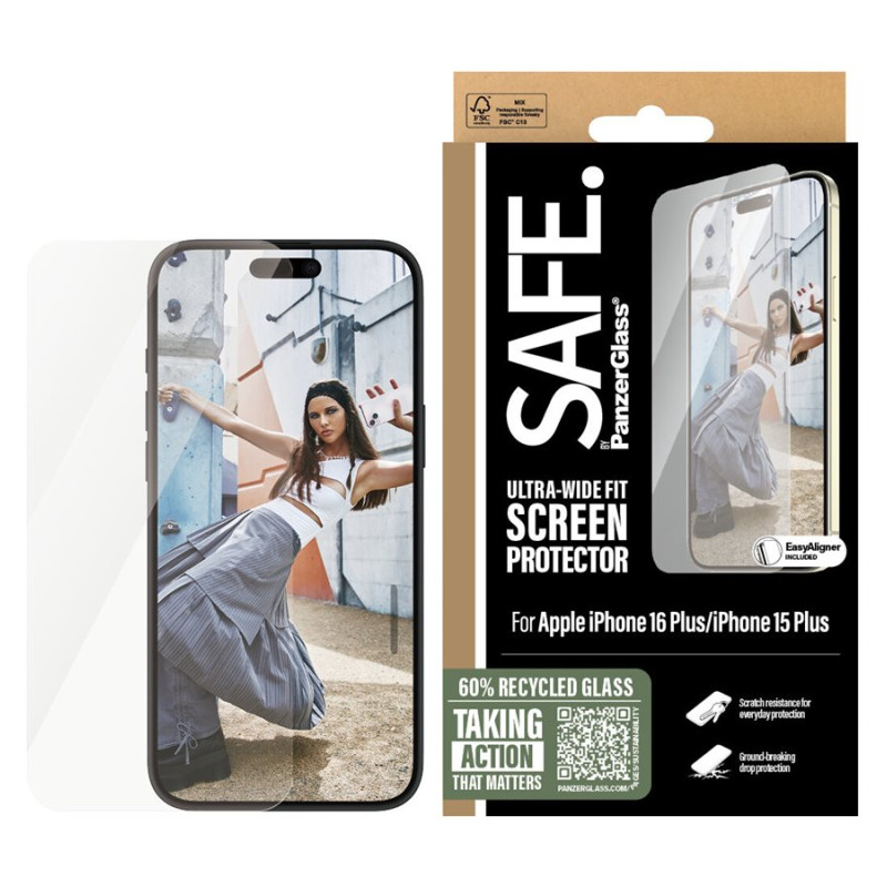 PanzerGlass Screen protector | Apple | iPhone 16 Plus | Glass | Transparent | Ultra-Wide Fit