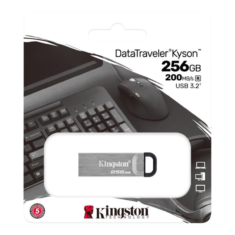 Kingston | USB Flash Drive | DataTraveler Kyson | 256 GB | Type-A USB 3.2 Gen 1 | Silver