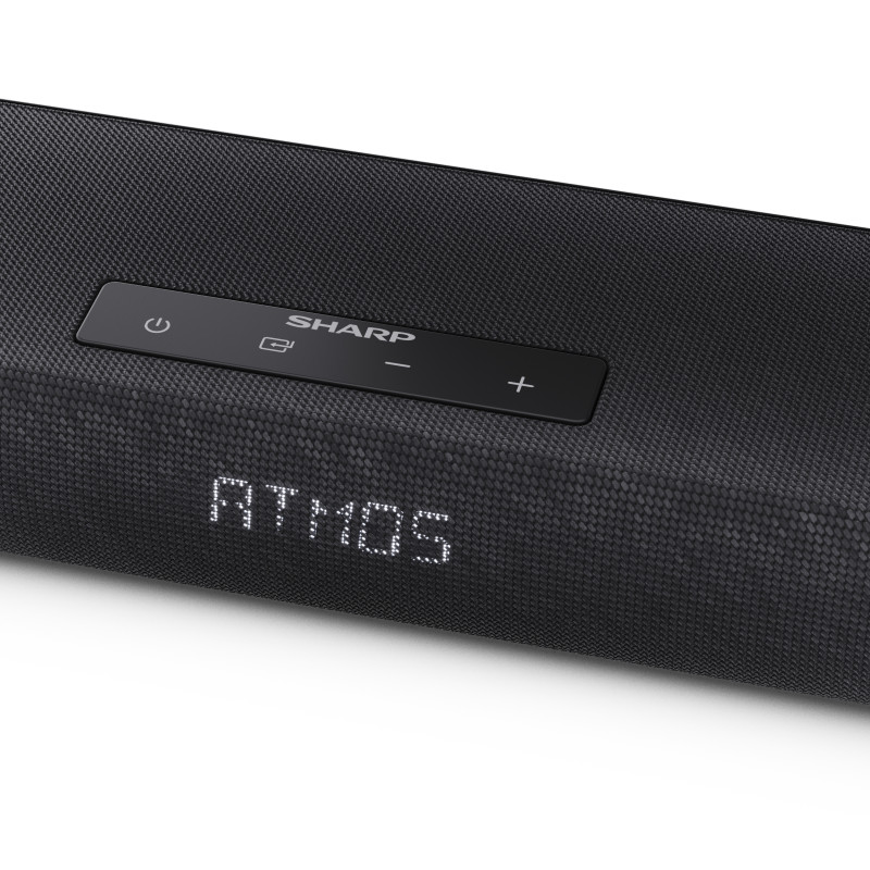Sharp 2.1 kanālu Ultra-plāns Dolby Atmos/DTS Virtual:X skaņas josla ar bezvadu zemfrekvences skaļruni | HT-SBW320 | 360 W | Bluetooth | Bezvadu savienojums | Melna