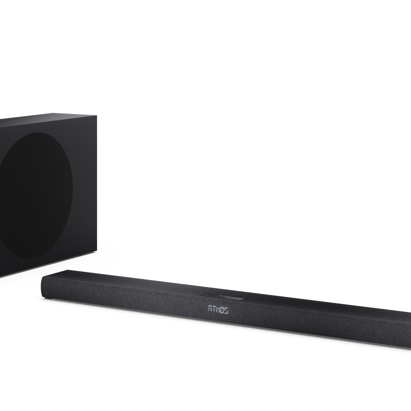 Sharp 2.1 kanālu Ultra-plāns Dolby Atmos/DTS Virtual:X skaņas josla ar bezvadu zemfrekvences skaļruni | HT-SBW320 | 360 W | Bluetooth | Bezvadu savienojums | Melna