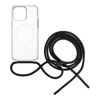 Fixed | MagPure Neck | Aizmugures vāciņš ar siksniņu | Apple | iPhone 16 Plus | TPU | Caurspīdīgs, melns