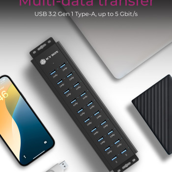 Raidsonic | 20-in-1 USB centrmezgls ar barošanas bloku, ieslēgšanas/izslēgšanas pogu un montāžas kronšteiniem | IB-HUB1720-U3