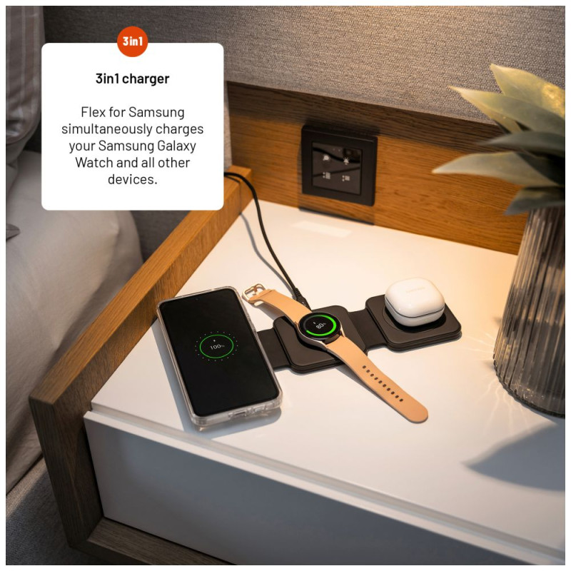 Fixed | Wireless Foldable Charger 3in1 Flex for Samsung | FIXFLE-SA-BK | Black